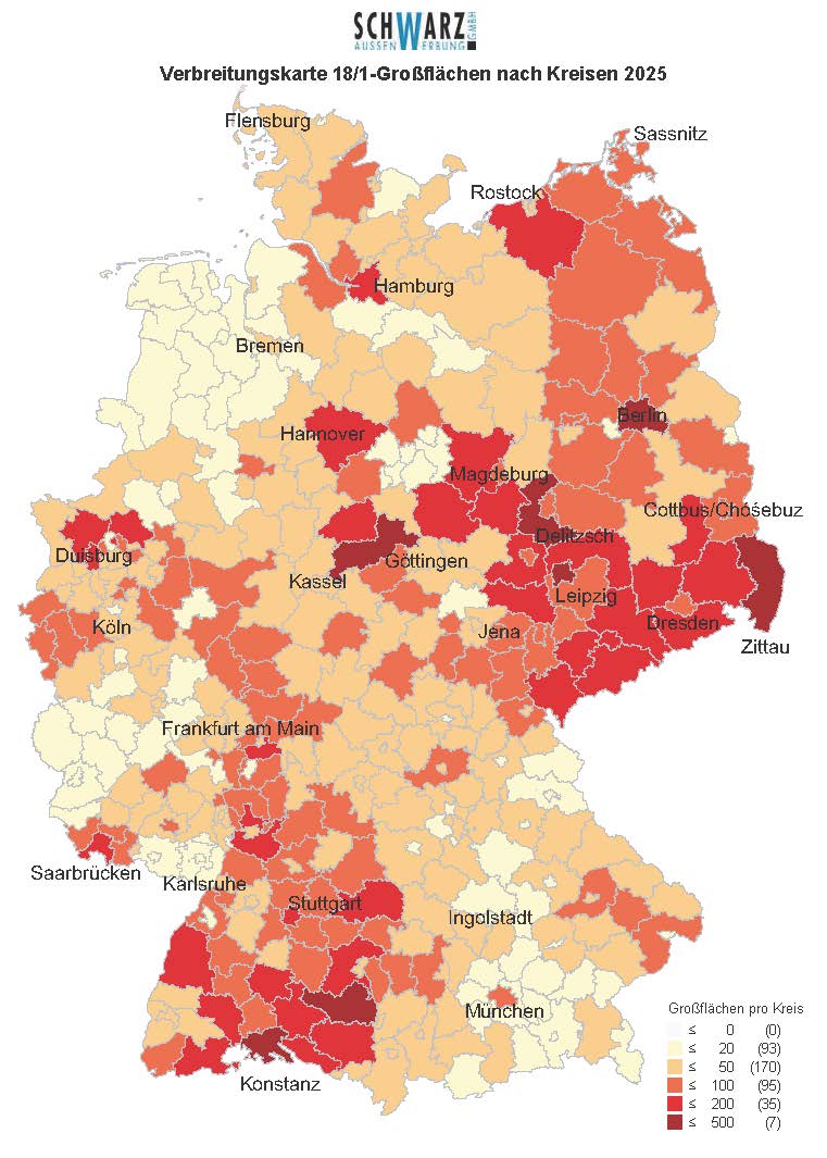 Großflächen nach Kreisen Verbreitungskarte Schwarz